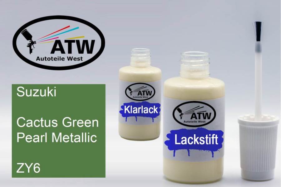 Suzuki, Cactus Green Pearl Metallic, ZY6: 20ml Lackstift + 20ml Klarlack - Set, von ATW Autoteile West.